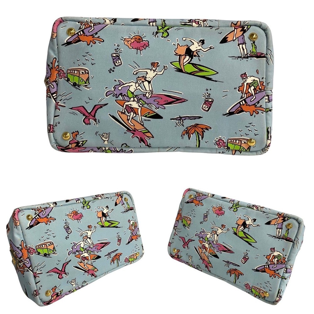 Prada Triangle Canapa Surfing Pattern Canvas Tote… - image 5